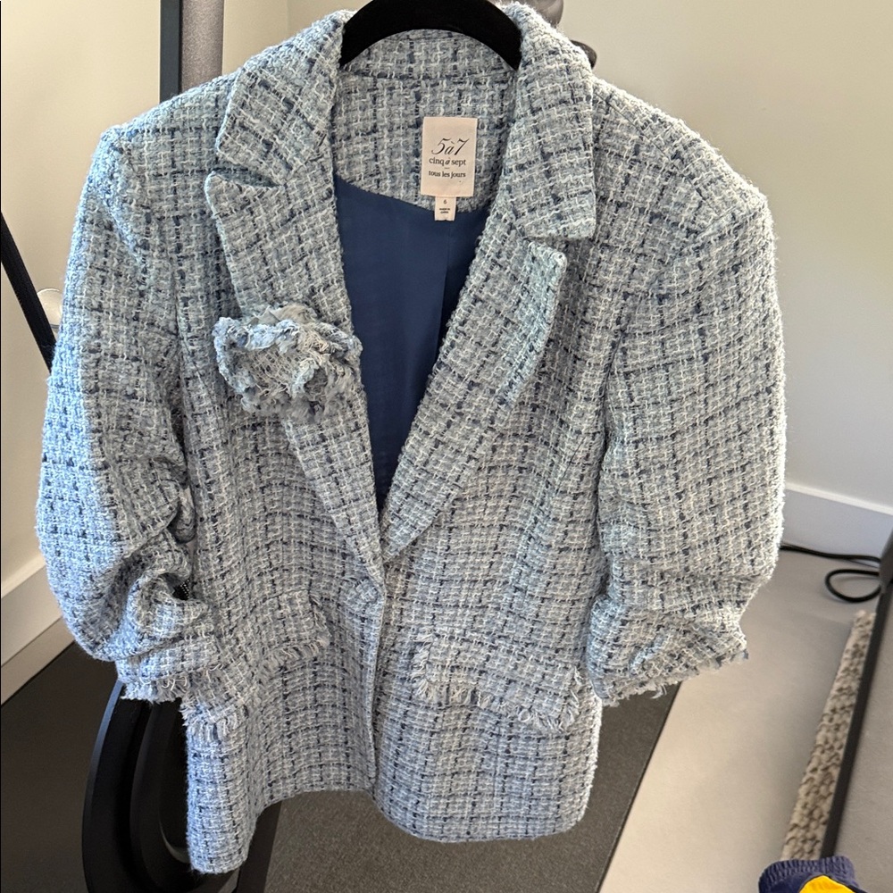 Cinq à Sept Textured Blue Tweed Blazer